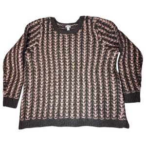 Logo Lori Goldstein Wool Blend Brushed Jacquard Sweater Size 1X Deep Taupe